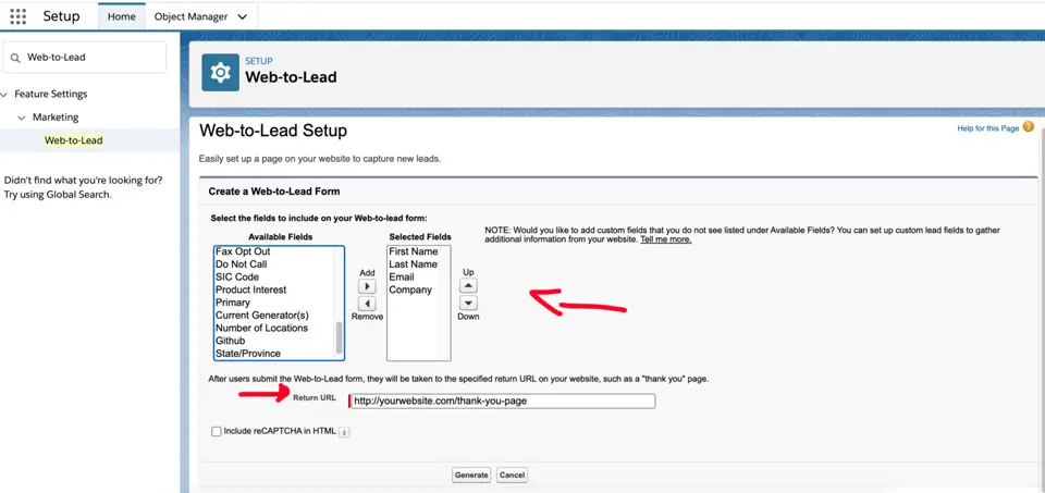 Web-to-Lead Form Setup Salesforce